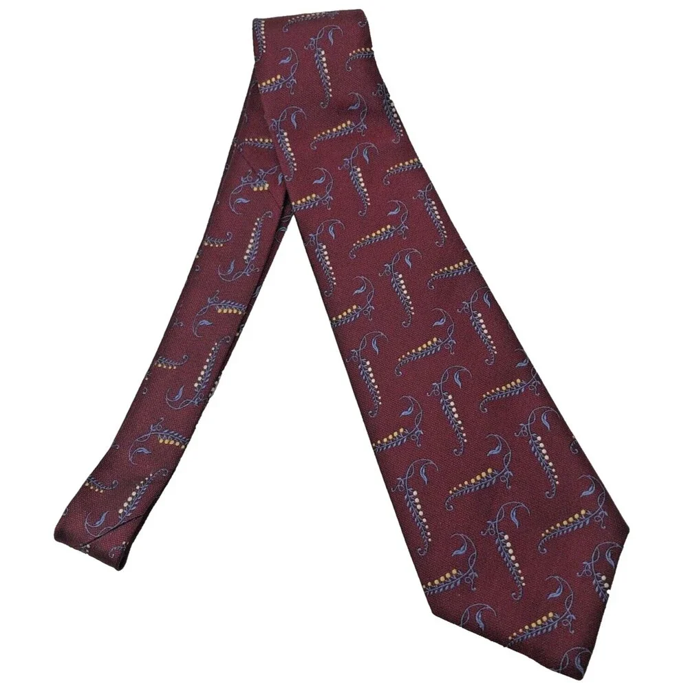 Nordstrom Robert Talbott Jaquard Silk Tie Hand Sewn Leaf Pattern VTG USA
